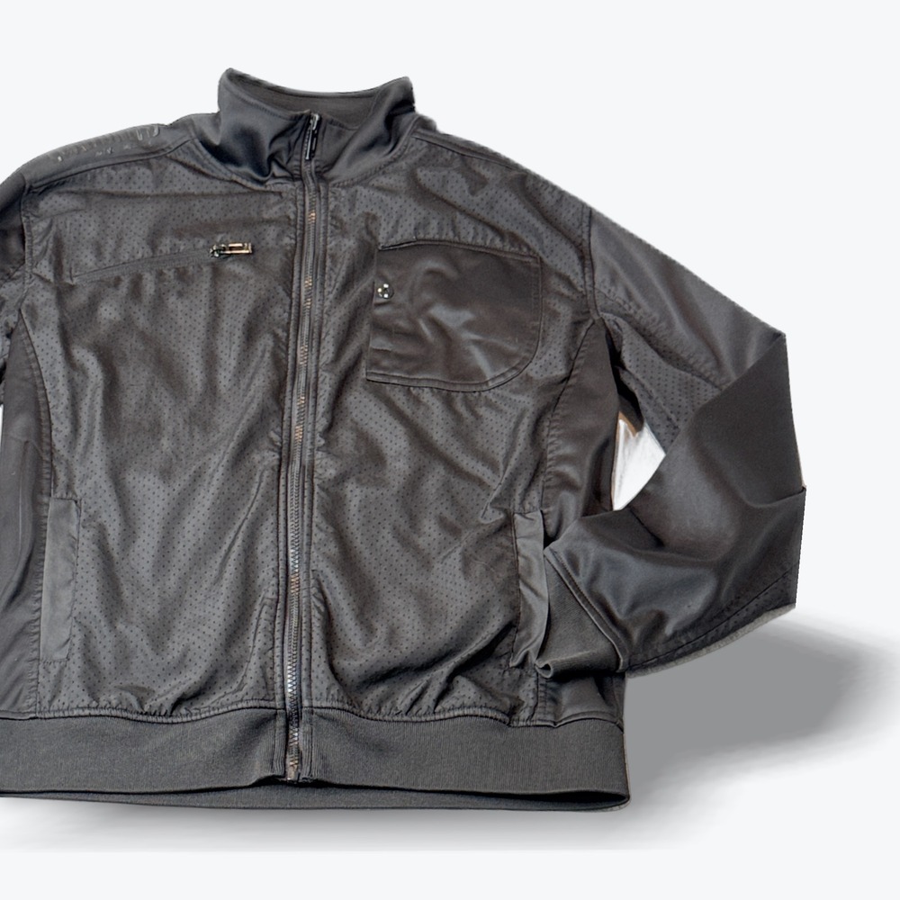 ECKO UNLTD Track‎ Jacket Full Zip Up Mens Medium Black Perforated 80s Style